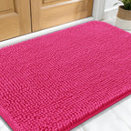OLANLY Dog Door Mat for Muddy Paws 34x21, Absorbs Moisture and Dirt, Absorbent Non-Slip Washable Doormat, Quick Dry Chenille Mud Mat for Dogs, Entry Indoor Entryway Carpet for Inside Floor, Hot Pink