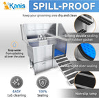 KANIS Professional Dog Washing Station - 304 Stainless Steel Pet Wash Sink & Grooming Bath Tub for Home with Ramp, Shower, Floor Grate, Storage Drawers, and Faucet for Large, Medium & Small Pets