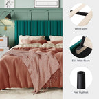 Allewie Full Bed Frame, Velvet Upholstered Platform Bed with Adjustable Vertical Channel Tufted Headboard, Mattress Foundation with Strong Wooden Slats, Box Spring Optional, Easy Assembly, Teal