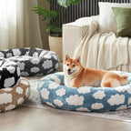 JOEJOY Jacquard Donut Round Small Dog Beds,Black 23x23x7in, Removable Washable Cover, Cute Pattern, Ultra Soft Fluffy Calming Pet Bed with Thick Supportive Bolster