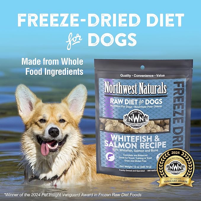 Northwest Naturals Freeze-Dried Whitefish & Salmon Dog Food - Bite-Sized Nuggets - Grain-Free, High-Protein, Human-Grade Ingredients, All Natural, Omega-3 for Skin & Coat - 12 Oz (Pack of 2)