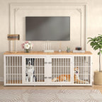 78 Inch Double Dog Crate Furniture, Heavy Duty Extra Large Cage Furniture with Divider for 2 Dogs, Decorative Wooden Kennel Furniture Indoor, Pet House for Large and Medium Dogs, White