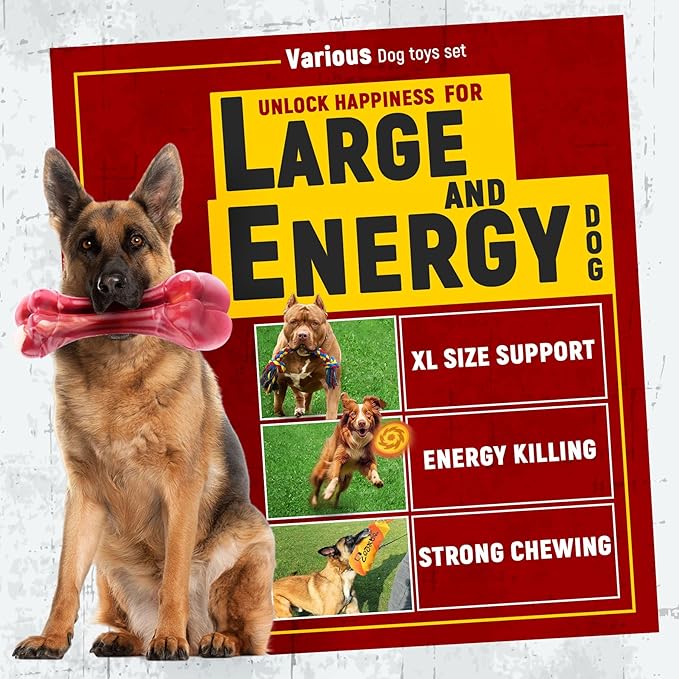 Zeaxuie 12 Pack Heavy Duty Various Dog Chew Toys Pack for Aggressive Chewers - Includes Large Rope Toy, Squeaky Toys & Indestructible Chew Bone for Medium, Large & X-Large Dogs (for Super Chewers)