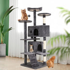 BestPet | 54" Cat Tree Tower | Light Gray | Sturdy, Easy to Assemble, Multi-Level Activity Center with Sisal Scratching Posts, Condos, Perches, Hanging Cat Toys, Observation Decks & Ladder