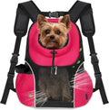 WOYYHO Pet Dog Carrier Backpack Small Dog Front Backpack Ventilated Mesh Dog Travel Back Pack with Safety Belt for Travel Hiking Cycling Outdoor Adventures (Size L: 10-14 lbs, Rethink Pink)