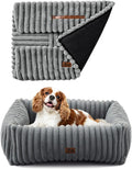 Washable Dog Bed Small Medium Size Dog, Rectangle Orthopedic Pet Bed for Car and Indoor,Fluffy Memory Foam Dog Beds with Anti-Slip Bottom,Grey(25x21x7inchs)