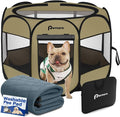 Persure Dog Cat Pet Playpen Puppy Crate Cage for Indoor Outdoor Travel | Nursing Rest Zone Recovering Pet Quarantine Room Portable Pop Up Easy to Set up lightweight Bag(Khaki with Pad, Medium)