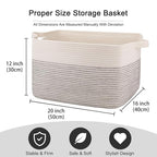 OIAHOMY Large Storage Basket, Cotton Rope Woven Blanket Basket, Toy Bin for Baby Room, Container for Blanket Storage in Living Room, 20''×16''×12'', Black & White