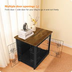 DWANTON Dog Crate Furniture with Cushion, Wooden Kennel Table with Double Doors, Indoor Dog House, Small/Medium/Large Size, 27.2" L, Black+Warm Brown