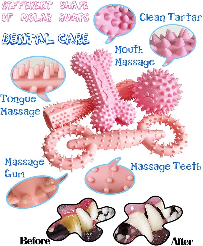 4 Pack Puppy Toys for 2-8 Months Pets Dog Chew Toy for Small Puppies Teething Toys for Cleaning Teeth Cute Pink Small Dog Toys Soft Durable Interactive Chew Toy Puppy Supplies Starter Kit (Pink)