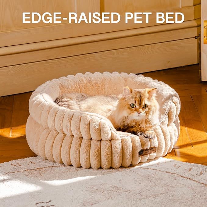 MEWOOFUN Dog Bed for Medium Dogs, Washable Large Cat Beds for Indoor Cats, Donut Pet Bed for Dogs and Cats with Anti-Slip Bottom (Camel, 27"x27"x10")