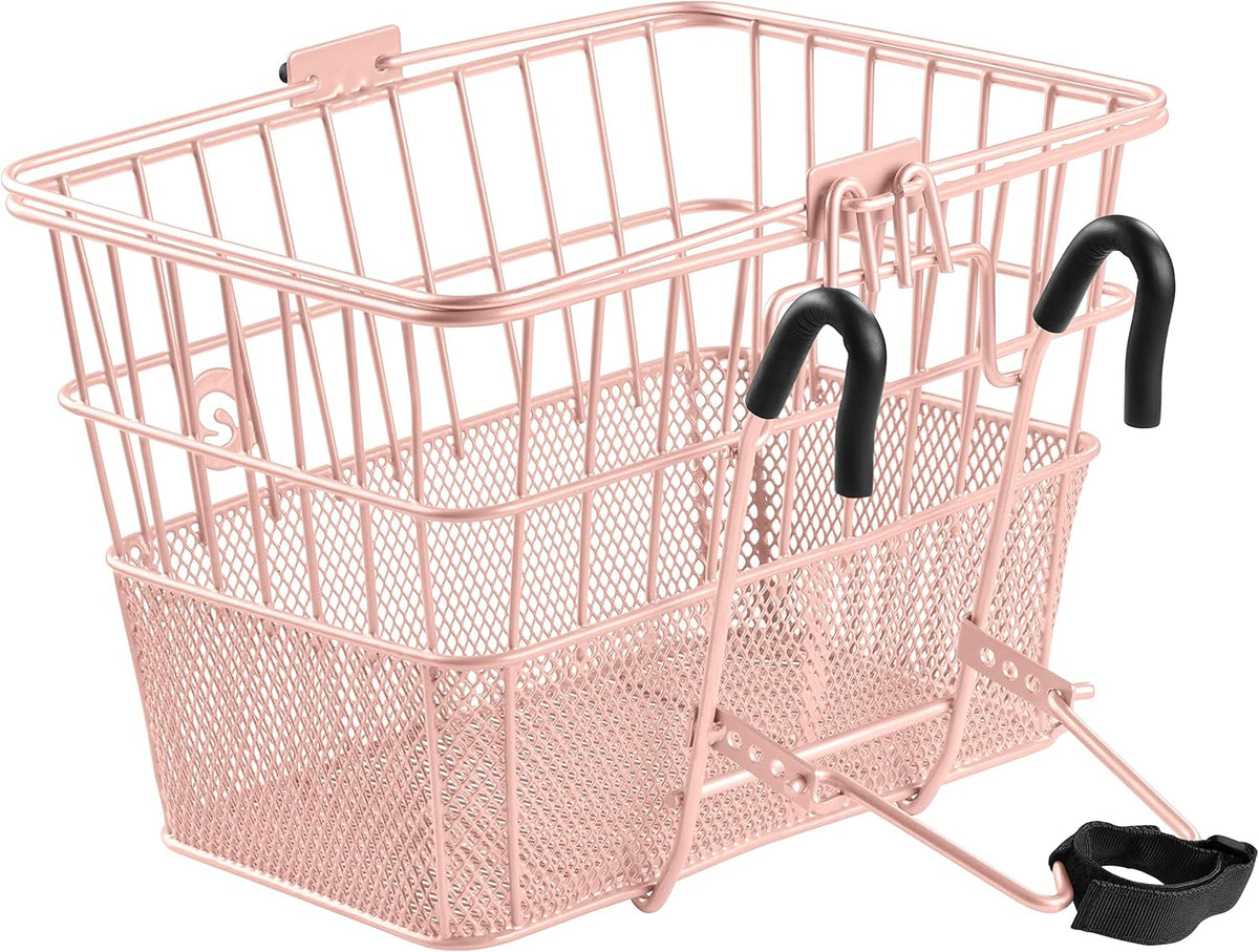 Retrospec Apollo Detachable Front Bike Basket Steel Half-Mesh with Integrated Detachable Hooks and Built-In Handle, Easy Assembly and Portability for Bicycles