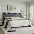 SHA CERLIN King Size Platform Bed Frame with Charging Station, Velvet Wingback Headboard with Storage Shelf, Wooden Slats Support, Ample Under-Bed Space, No Box Spring Needed, Easy Assembly, Dark Grey