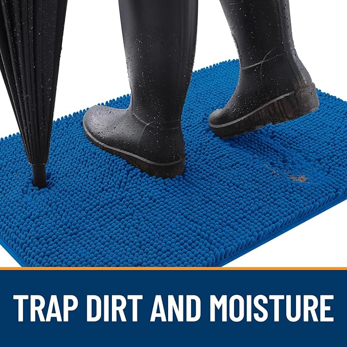 OLANLY Dog Door Mat for Muddy Paws 47x32, Absorbs Moisture and Dirt, Absorbent Non-Slip Washable Doormat, Quick Dry Chenille Mud Mat, Entry Indoor Entryway Carpet for Inside Floor, Deep Navy Blue