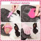 VCZONE Pink Small Animal Grooming Kit with Nail Clipper, Flea Comb, Shampoo Brush, Slicker Brush, Massage Glove for Rabbits