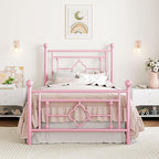 SHA CERLIN 14 Inches Twin Size Metal Platform Bed Frame/Vintage Iron-Art Headboard and Footboard/Mattress Foundation for Storage/No Box Spring Needed/Noise-Free/Easy Assembly/Pink