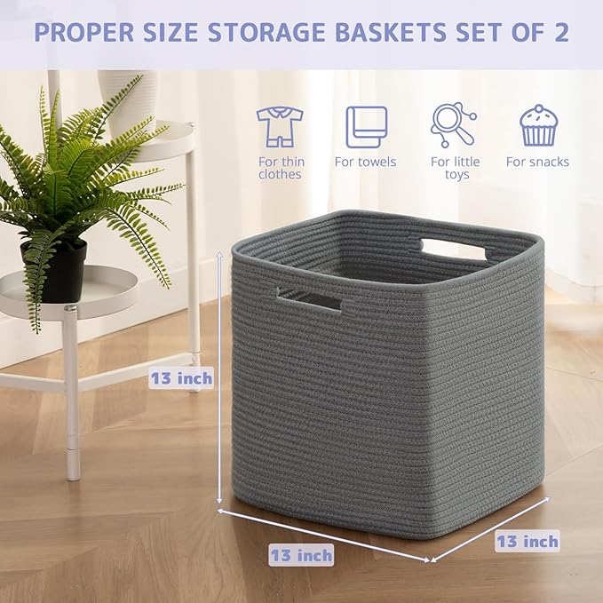 OIAHOMY Storage Cubes, 13 Inch Cube Storage Organizer, Collapsible Storage Bins, Baskets for Organizing, Storage Bins for Shelves-Dark Grey, 2-PACK