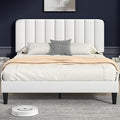 VECELO Queen Size Bed Frame with Upholstered Headboard, Velvet Platform Bedframe Mattress Foundation, Strong Wood Slat Support, No Box Spring Needed,White