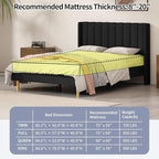 Full Size Upholstered Platform Bed Frame with Modern Wingback & Vertical Panel Headboard, Linen Fabric, Wooden Legs & Slats Support, No Box Spring Needed, Noise-Free & Easy Assembly, Black