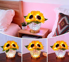 Crystal Cube LED Night Light with Sunflower Vase, USB Rechargeable Table Lamp, 3 Color Modes, Touch Control, Decorative Accent Light for Bedroom, Home (Round Crystal Globe (Sunflower))