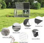 COZIWOW Fashionable Wood 36In Rabbit Hutch Indoor on Wheels Bunny Cage Outdoor Rabbit Cage with Clean Tray, Openable Roof, Anti-Slip Ramp for Small Bunny Rabbit (Grey with Pattern)
