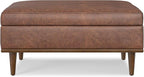 SIMPLIHOME Shiloh 38 inch Wide Transitional Contemporary Square Storage Ottoman in Distressed Saddle Brown Vegan Faux Leather, Assembled, for The Living Room, Entryway and Family Room