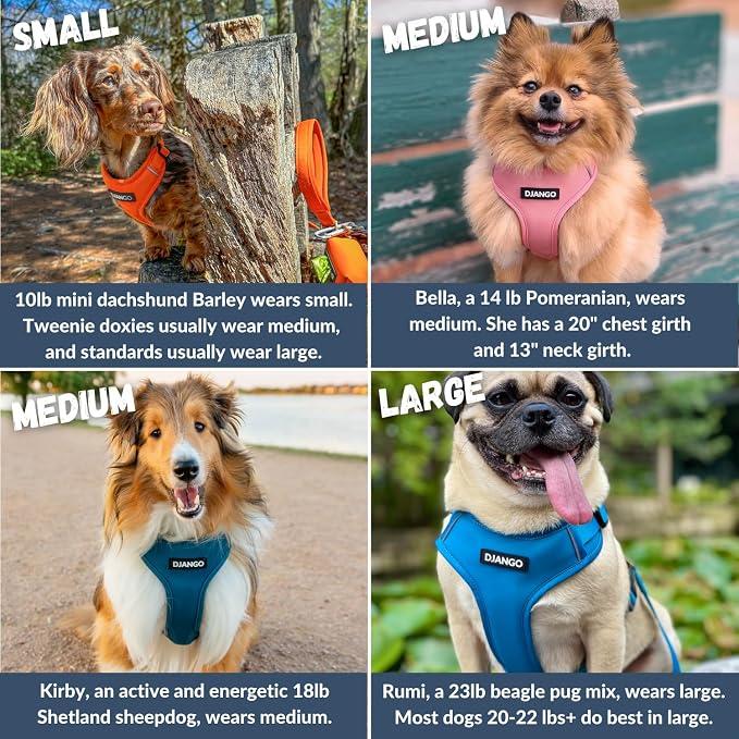 Adventure Dog Harness - Stylish, & Durable Medium Dog Harness for Outdoor Adventures and Everyday Wear - Sunset Orange Neoprene Adjustable Harness for Dogs with Reflective Piping & Brass D-ring