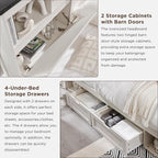 ACCOHOHO Farmhouse Full Size Bed Frame with 52" Tall Storage Headboard and LED Light, Wood Platform Bed with 4 Drawers, Charging Station, Solid Wood Slats Support, No Box Spring Needed, Antique White