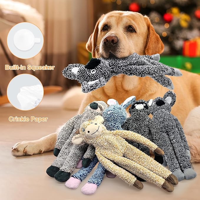 Cattle No Stuffing Dog Toys for Large Dogs, Squeaky Crinkle Interactive Dog Animals, Plush Teething Toys to Keep Them Busy, Cute Funny Dogs Gifts for Small Medium Large Breed