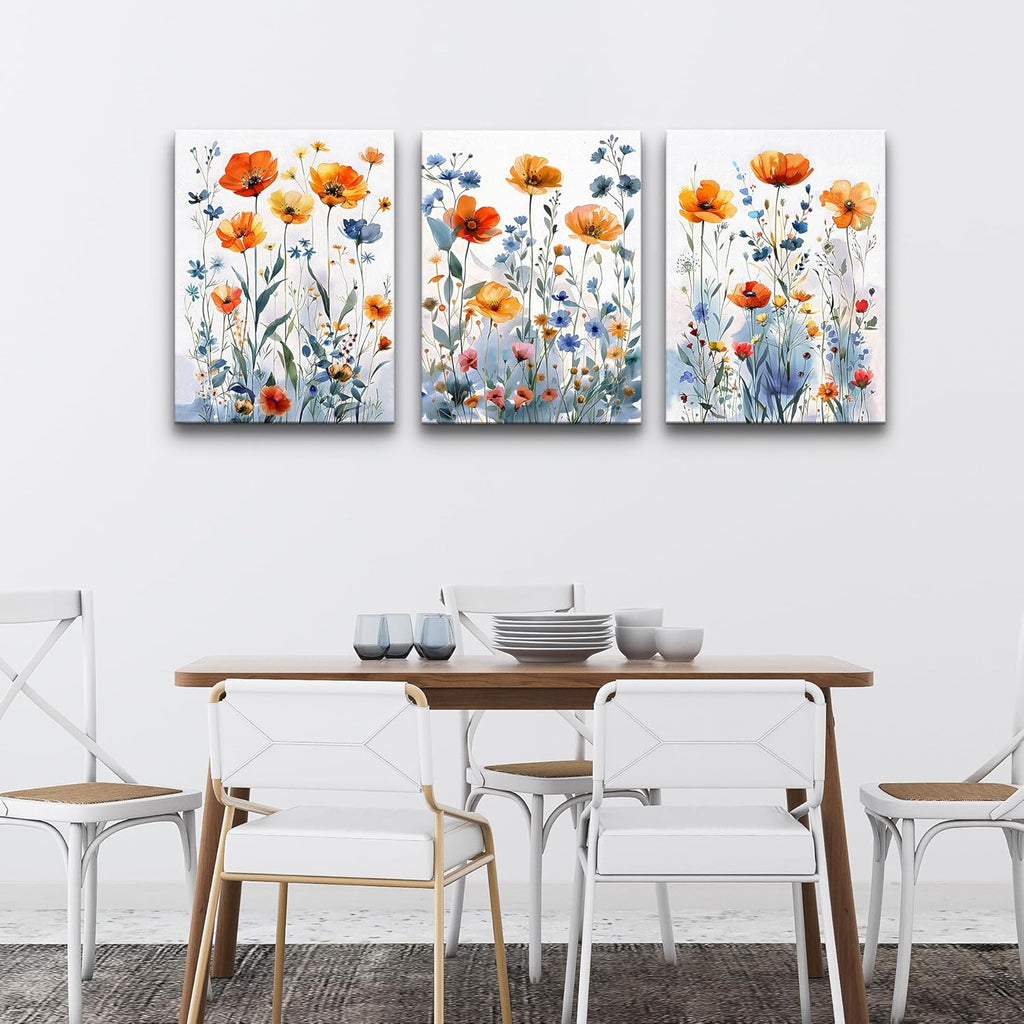 TTHYUEWS Large Canvas Wall Decor for Living Room Boho Wall Art for Bedroom Wall Decorations For Kitchen Family Room Wall Pictures Artwork Flowers Watercolour Paintings Modern Home Decor 3 Pieces