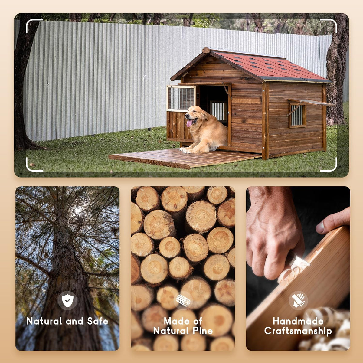 Extra Large Dog House Outdoor Made of Solid Pine Wood, Warm Doghouse, Dog House with Elevated Floor for Large Dogs, (Wood, XL)