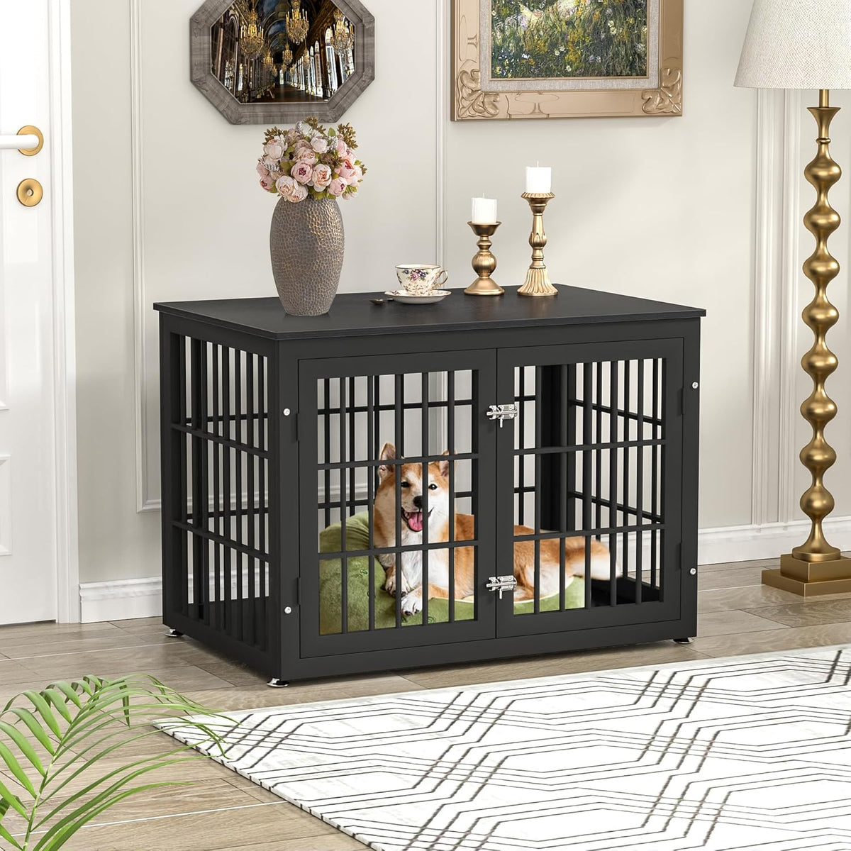 38 Inch Heavy Duty Dog Crate Furniture for Large and Medium Dogs, Decorative Pet House End Table, Wooden Cage Kennel Furniture Indoor, Black