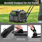 Large Pet Carrier with Wheels, Foldable Rolling Dog Carrier with Wheels and Big Pocket, Cat Rolling Bag 21"x13"x13" for 2 Cats &Dogs, for Travel, Outdoor, Vet Visits, Camping, Indoor. Gray