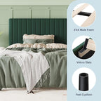 Allewie Twin Bed Frame, Velvet Upholstered Platform Bed with Adjustable Vertical Channel Tufted Headboard, Mattress Foundation with Strong Wooden Slats, Box Spring Optional, Easy Assembly, Green