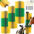 3 Pack Livestock Scratching Brush, Green and Yellow | Animal Scratcher, Itch Relief Grooming, Horse Goat Cow Scratcher, Fence Post Mounting, Durable Bristles, Farm Livestock Care