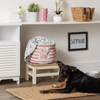 Bone Dry Pet Storage Collection Striped Paw Patch Bin, Rose, Small Round