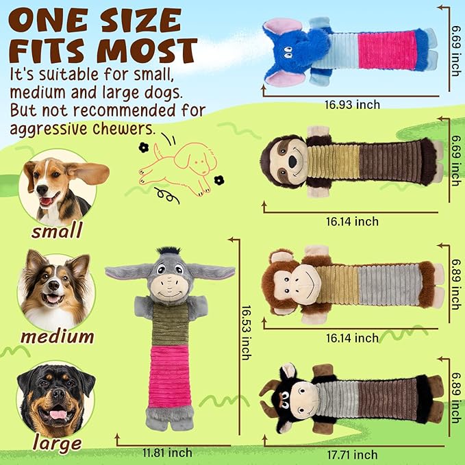 5 Pack No Stuffing Dog Squeaky Toys, Dog Chew with Crinkle and Squeaker, Cute Animal Plush to Keep Them Busy, Suitable for Large and Aggressive Chewers