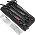 Dog Grooming Scissors Kit, Fcysy Professional Pet Hair Cutting Shears Set with Curved & Straight Blades Scissors Thinning Shears– Stainless Steel Grooming Tools for Dogs & Cats at Home