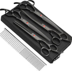 Dog Grooming Scissors Kit, Fcysy Professional Pet Hair Cutting Shears Set with Curved & Straight Blades Scissors Thinning Shears– Stainless Steel Grooming Tools for Dogs & Cats at Home