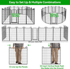 Dog Playpen Outdoor 16 Panels Heavy Duty Dog Fence 47" Height Anti-Rust with Doors Portable for RV Camping Yard, Total 36FT, 103 Sq.ft, Snowy Black