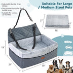 Dog Car Seat for Large/Medium Pet, Anti Slip Bottom Dogs Booster Seat for All Seasons,Pet Travel Bed with Thick Dog Sofa Cushion, Storage Pockets 2 Safety Leashes