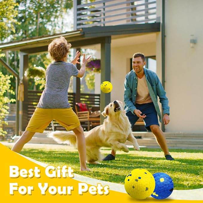 2 Pack Dog Balls Indestructible Tennis Balls for Dogs Durable Bouncy Dog Toy Balls for Aggressive Chewers Interactive Dog Toys for Water Toy Fetch Balls (Yellow,Blue)