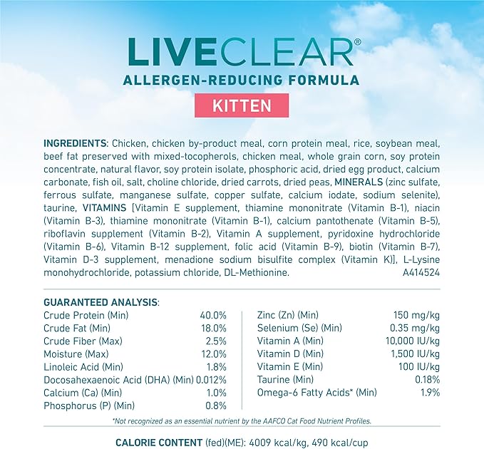 Purina ONE LiveClear Allergen-Reducing Dry Kitten Food Formula with Real Chicken As The Number One Ingredient - 5 lb. Bag