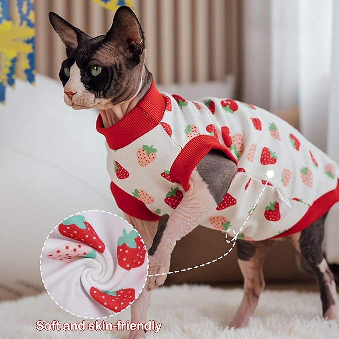 PUMYPOREITY Sphynx Cat Clothes, Stretchy Sweater, Soft Shirt, Pullover Pajamas, Turtleneck for Sphynx, Cornish Rex, Devon Rex, Red, XS