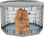 PJYuCien Dog Playpen, 8 Panels 42”H Dog Playpen Indoor with Grey Bottom Pad and Top Cover, Metal Foldable Dog Pen for Indoor Use, Better for Small Medium Animals, Grey