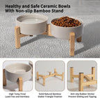 Elevated Ceramic Dog Bowl Set - Raised Feeding Bowls with Non-Slip Bamboo Stand - Small Pet Dishes for Food and Water - Ideal for Cats and Puppies - 16.23 OZ - 2 Cups - 480 ML
