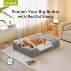 Jumbo Dog Beds for Extra Large Dogs, Orthopedic Dog Bed with Cooling Gel Memory Foam, Waterproof Pet Bed with Removable Washable Cover, 45" Pet Sofa Couch Velvet with Bone Toy, Light Gray
