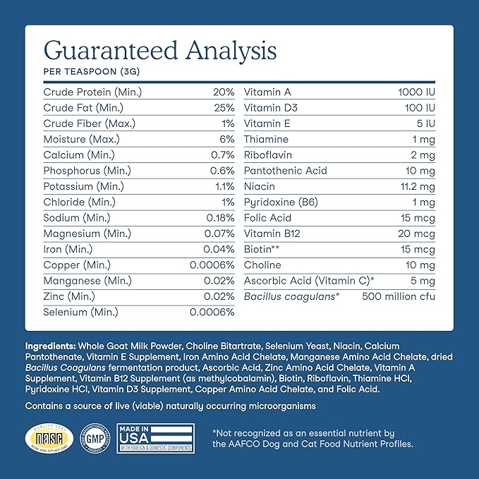 Fera Pets Goat Milk Topper - Multivitamin for Dogs & Cats with Probiotics - Supports Overall Health, Gut Health, and Immune System - for Picky Eaters - 60 TSP