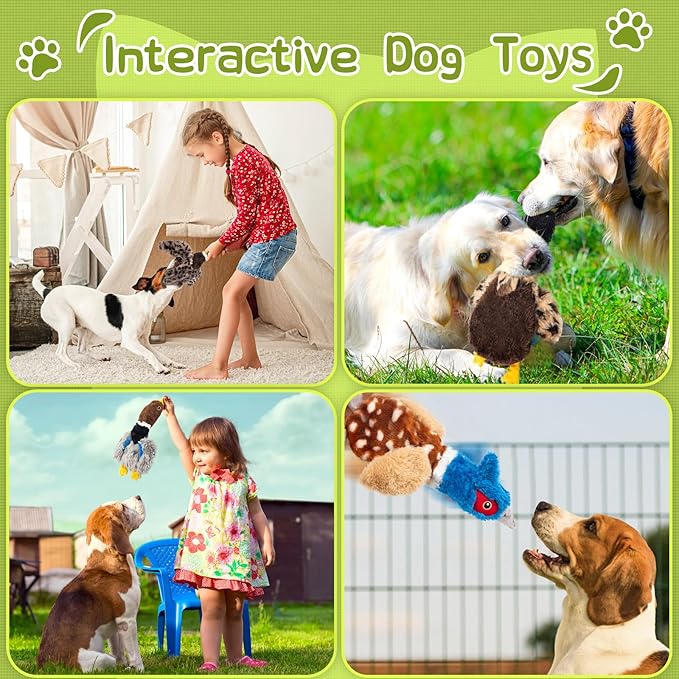 Duck Dog Squeaky Toy for Aggressive Chewers - No Stuffing Durable Plush with 4 Squeakers & Crinkle Wings, Chew Proof Puppy Toys for Small Medium Large Dogs (Green & Brown)