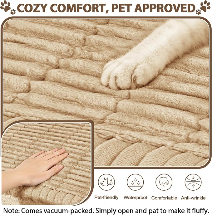 FUANGUI 2 Pack Waterproof Couch Cover for Dogs Pets Sofa Protector | Non-Slip Washable Fuzzy Soft Sofa Slipcover for 2 PCS L Shaped Sofa Pet Friendly, 27.6" x 70.9"+27.6" x 82.7",Khaki